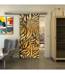 Glasschiebetür SLIM-LINE - Fineprint Model 096 Gold auf Grauglas