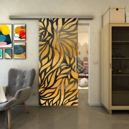 Glasschiebetür SLIM-LINE - Fineprint Model 096 Gold auf Grauglas