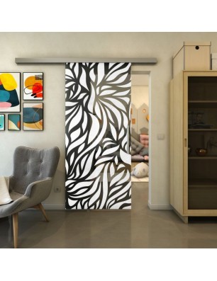 Glasschiebetür SLIM-LINE - Fineprint Model 096 Weiss auf Grauglas