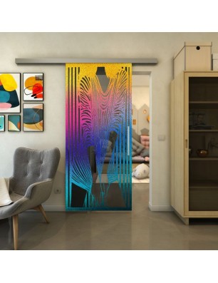 Glasschiebetür SLIM-LINE - Fineprint Model 097 Verlauf auf Grauglas