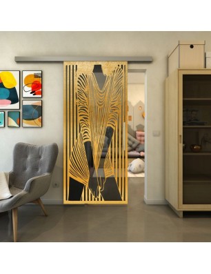 Glasschiebetür SLIM-LINE - Fineprint Model 097 Gold auf Grauglas