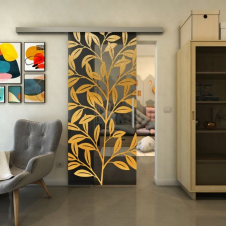 Glasschiebetür SLIM-LINE - Fineprint Model 099 Gold auf Grauglas