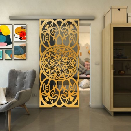 Glasschiebetür SLIM-LINE - Fineprint Model 100 Gold auf Grauglas