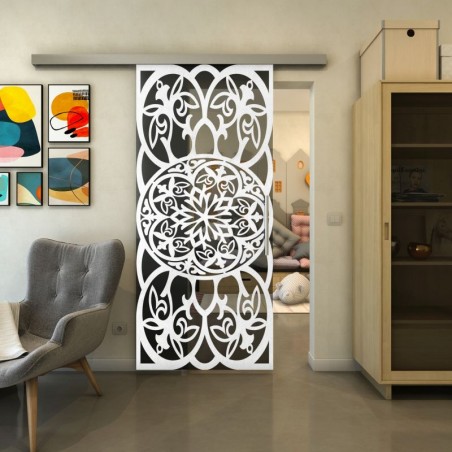 Glasschiebetür SLIM-LINE - Fineprint Model 100 Weiss auf Grauglas