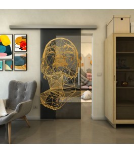 Glasschiebetür SLIM-LINE - Fineprint Model 103 Gold auf Grauglas