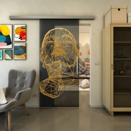 Glasschiebetür SLIM-LINE - Fineprint Model 103 Gold auf Grauglas