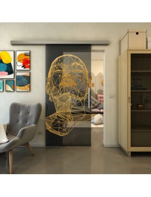 Glasschiebetür SLIM-LINE - Fineprint Model 103 Gold auf Grauglas