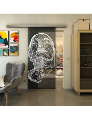 Glasschiebetür SLIM-LINE - Fineprint Model 103 Weiss auf Grauglas