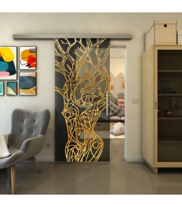 Glasschiebetür SLIM-LINE - Fineprint Model 105 Gold auf Grauglas