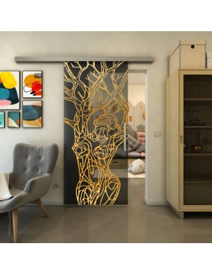 Glasschiebetür SLIM-LINE - Fineprint Model 105 Gold auf Grauglas