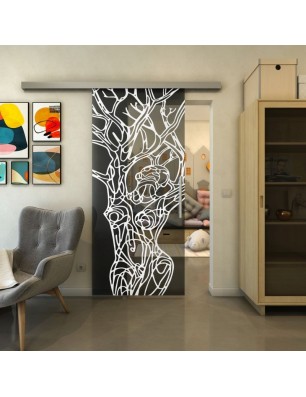 Glasschiebetür SLIM-LINE - Fineprint Model 105 Weiss auf Grauglas