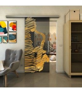 Glasschiebetür SLIM-LINE - Fineprint Model 106 Gold auf Grauglas
