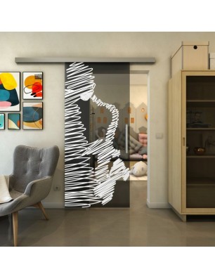 Glasschiebetür SLIM-LINE - Fineprint Model 106 Weiss auf Grauglas