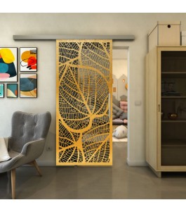 Glasschiebetür SLIM-LINE - Fineprint Model 107 Gold auf Grauglas