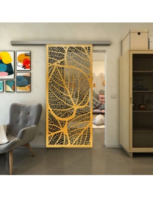 Glasschiebetür SLIM-LINE - Fineprint Model 107 Gold auf Grauglas