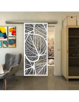 Glasschiebetür SLIM-LINE - Fineprint Model 107 Weiss auf Grauglas