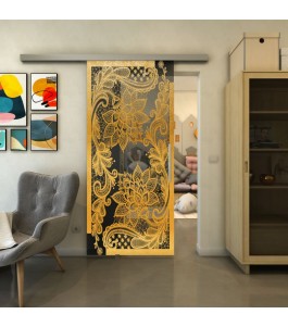 Glasschiebetür SLIM-LINE - Fineprint Model 108 Gold auf Grauglas