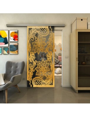 Glasschiebetür SLIM-LINE - Fineprint Model 108 Gold auf Grauglas