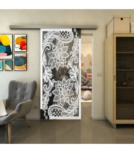 Glasschiebetür SLIM-LINE - Fineprint Model 108 Weiss auf Grauglas