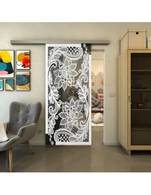 Glasschiebetür SLIM-LINE - Fineprint Model 108 Weiss auf Grauglas