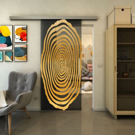 Glasschiebetür SLIM-LINE - Fineprint Model 109 Gold auf Grauglas