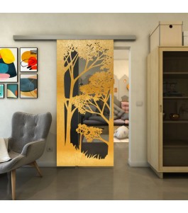 Glasschiebetür SLIM-LINE - Fineprint Model 110 Gold auf Grauglas