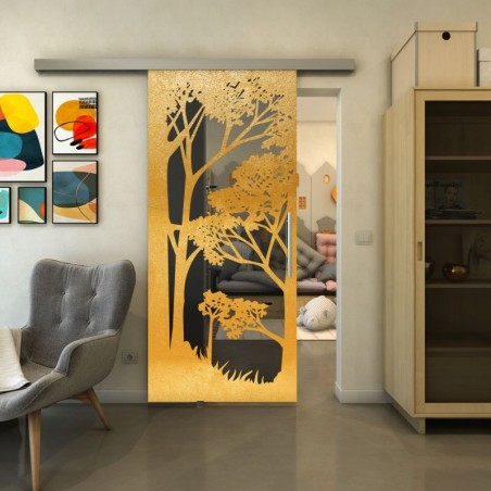 Glasschiebetür SLIM-LINE - Fineprint Model 110 Gold auf Grauglas