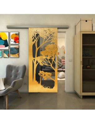 Glasschiebetür SLIM-LINE - Fineprint Model 110 Gold auf Grauglas