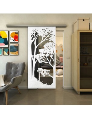 Glasschiebetür SLIM-LINE - Fineprint Model 110 Weiss auf Grauglas
