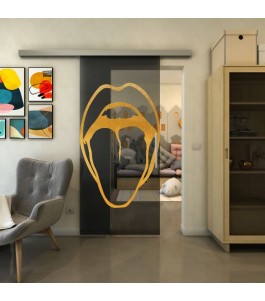 Glasschiebetür SLIM-LINE - Fineprint Model 111 Gold auf Grauglas