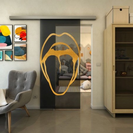 Glasschiebetür SLIM-LINE - Fineprint Model 111 Gold auf Grauglas
