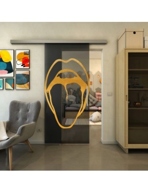 Glasschiebetür SLIM-LINE - Fineprint Model 111 Gold auf Grauglas