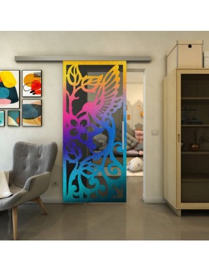 Glasschiebetür SLIM-LINE - Fineprint Model 112 Verlauf auf Grauglas