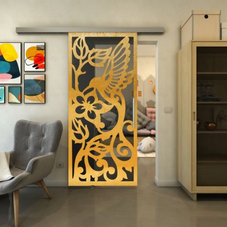 Glasschiebetür SLIM-LINE - Fineprint Model 112 Gold auf Grauglas