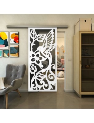 Glasschiebetür SLIM-LINE - Fineprint Model 112 Weiss auf Grauglas