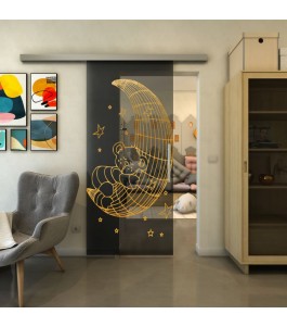 Glasschiebetür SLIM-LINE - Fineprint Model 113 Gold auf Grauglas