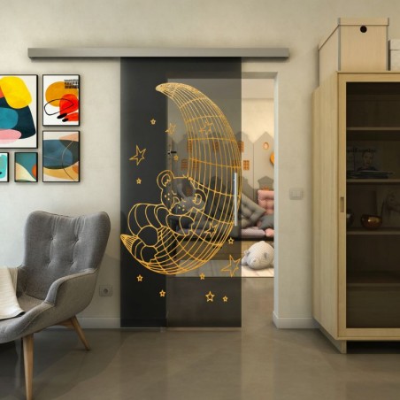 Glasschiebetür SLIM-LINE - Fineprint Model 113 Gold auf Grauglas