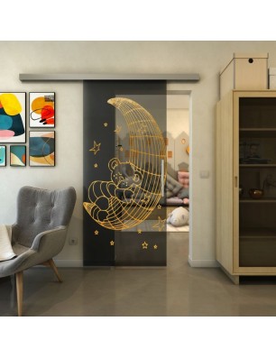 Glasschiebetür SLIM-LINE - Fineprint Model 113 Gold auf Grauglas