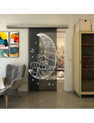 Glasschiebetür SLIM-LINE - Fineprint Model 113 Weiss auf Grauglas