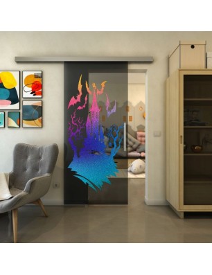 Glasschiebetür SLIM-LINE - Fineprint Model 114 Verlauf auf Grauglas
