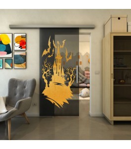 Glasschiebetür SLIM-LINE - Fineprint Model 114 Gold auf Grauglas