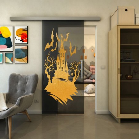 Glasschiebetür SLIM-LINE - Fineprint Model 114 Gold auf Grauglas