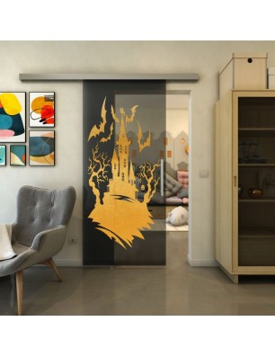 Glasschiebetür SLIM-LINE - Fineprint Model 114 Gold auf Grauglas