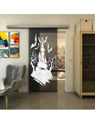 Glasschiebetür SLIM-LINE - Fineprint Model 114 Weiss auf Grauglas