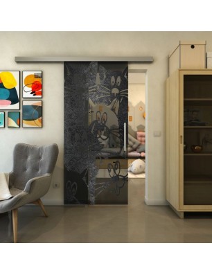 Glasschiebetür SLIM-LINE - Fineprint Model 115 Schwarz auf Grauglas