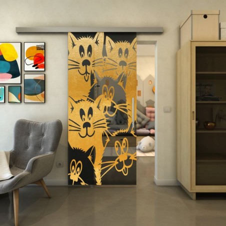 Glasschiebetür SLIM-LINE - Fineprint Model 115 Gold auf Grauglas