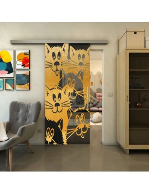 Glasschiebetür SLIM-LINE - Fineprint Model 115 Gold auf Grauglas