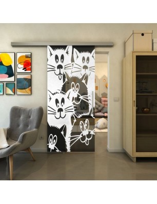 Glasschiebetür SLIM-LINE - Fineprint Model 115 Weiss auf Grauglas