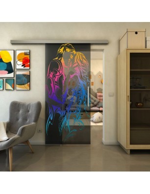 Glasschiebetür SLIM-LINE - Fineprint Model 116 Verlauf auf Grauglas