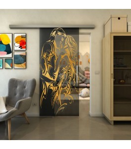 Glasschiebetür SLIM-LINE - Fineprint Model 116 Gold auf Grauglas